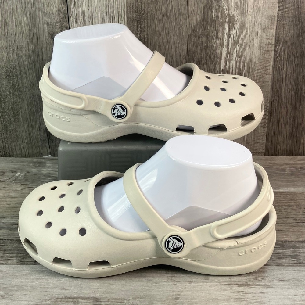 Crocs Mary Jane Clogs Womens 6 Bone Off White Comfort Slip On Shoes